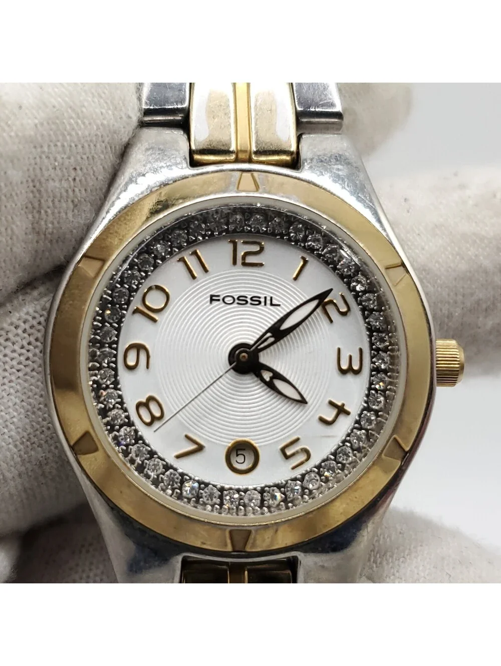 Fossil Watch Women New Battery 28mm Two-Tone Date Dial ES-1741